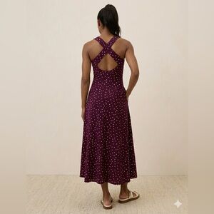 NWT Pact Organic Fit & Flare Open Back Berry Polka Dot Maxi Dress - M